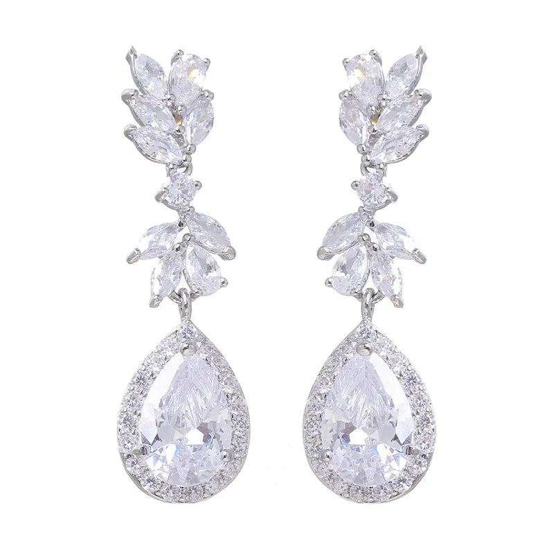 Luxury Cubic Zirconia Dangle Drop Bridal Earrings