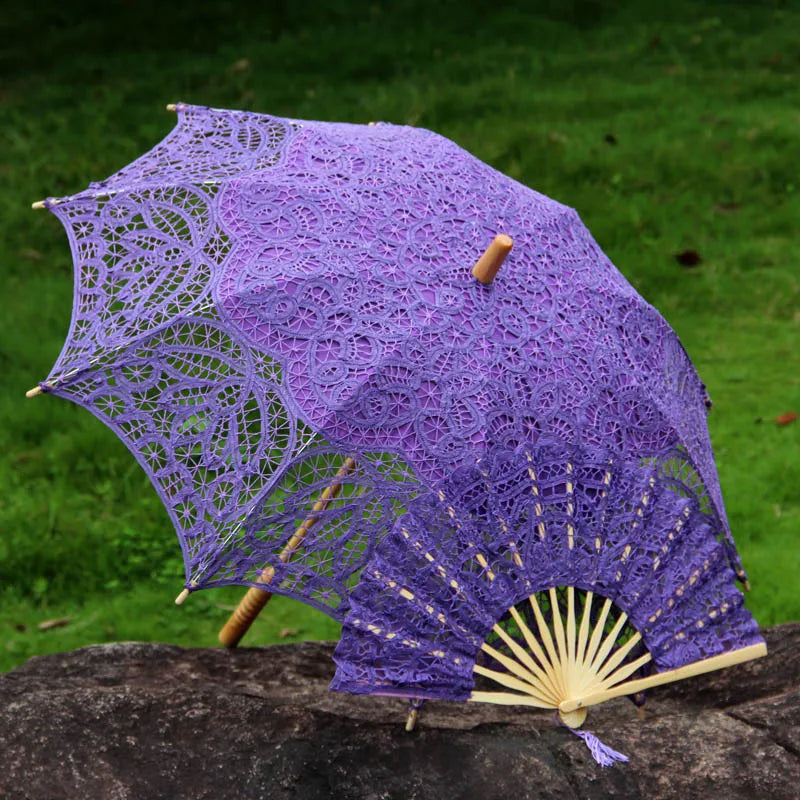 Handmade Bridal Lace Parasol and Fan set