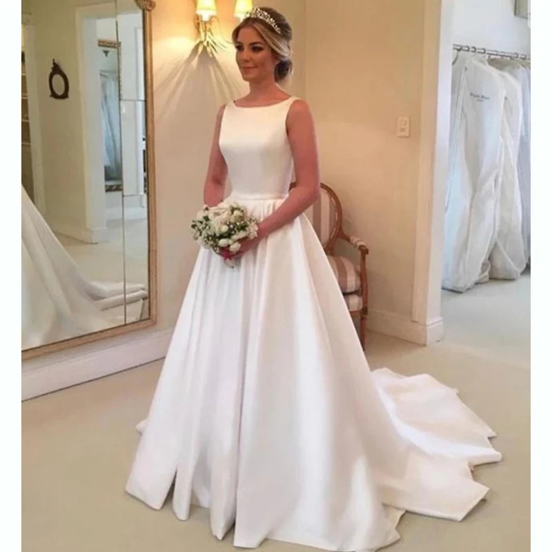 Boho Wedding Dress Satin Simple