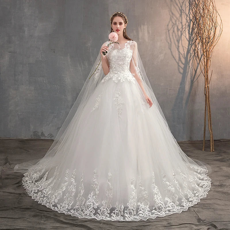 Wedding Dress With Long Cap Lace