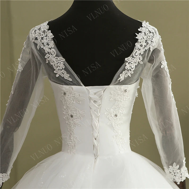 Fashion Elegant Lace Embroidery Long Sleeve Wedding Dress