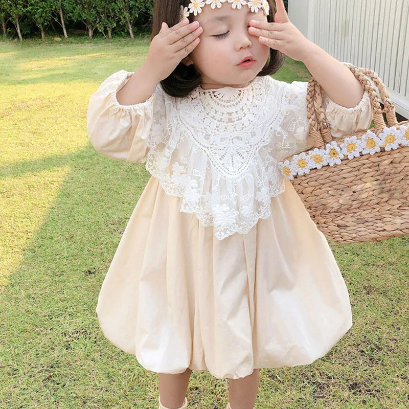 Spring Autumn Girls Dress Lace Collar Detachable