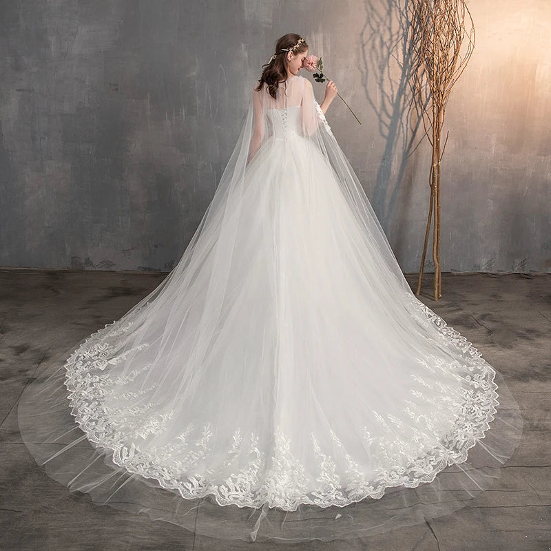 Wedding Dress With Long Cap Lace