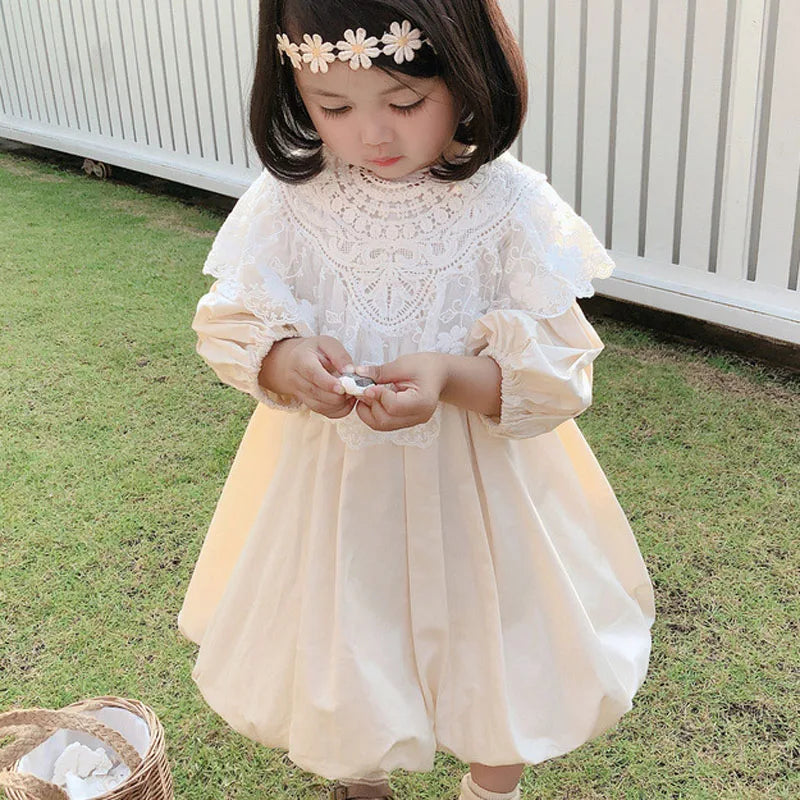 Spring Autumn Girls Dress Lace Collar Detachable