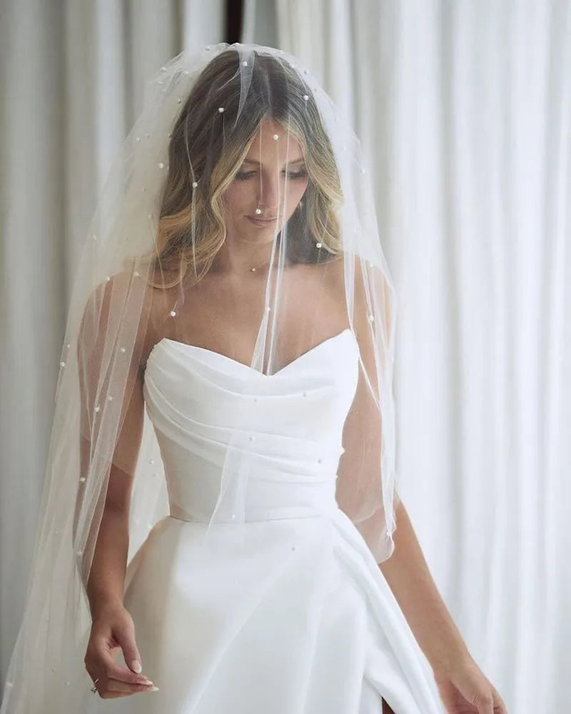 Simple Pleat V-neck Wedding Dress High Side Slit