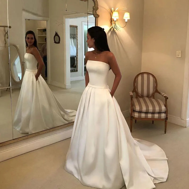 Boho Wedding Dress Satin Simple