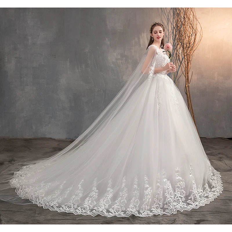 Wedding Dress With Long Cape Lace