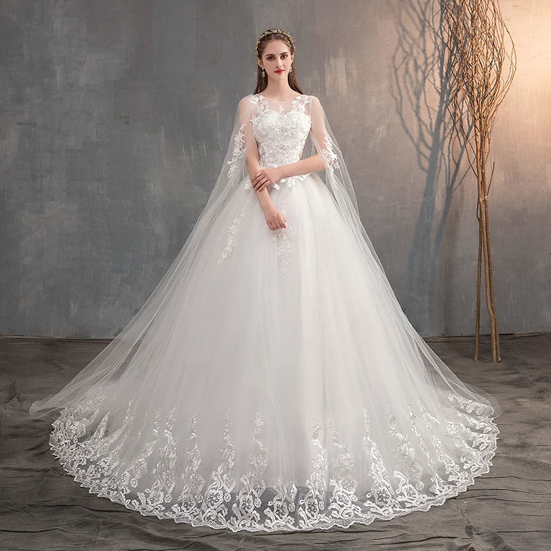 Wedding Dress With Long Cape Lace