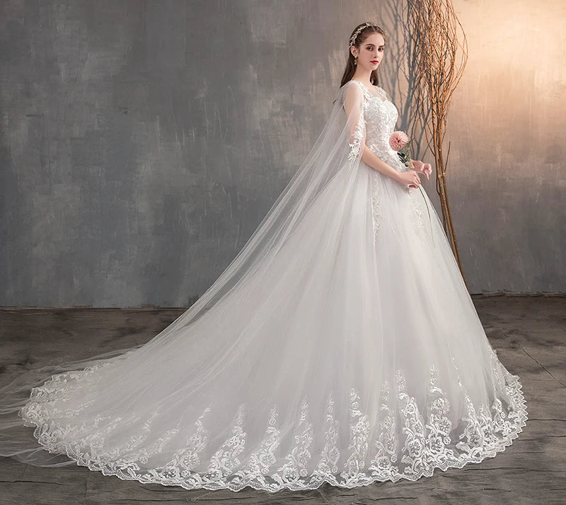 Wedding Dress With Long Cap Lace