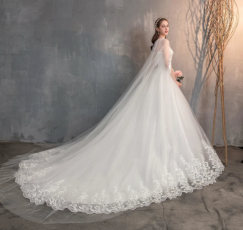 Wedding Dress With Long Cap Lace