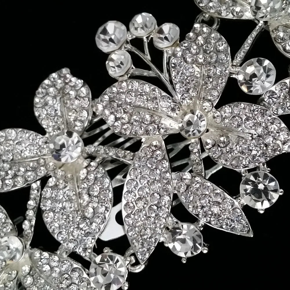 Luxury Crystal Bridal Hair Comb Clip Flower Rhinestone Hair Combs