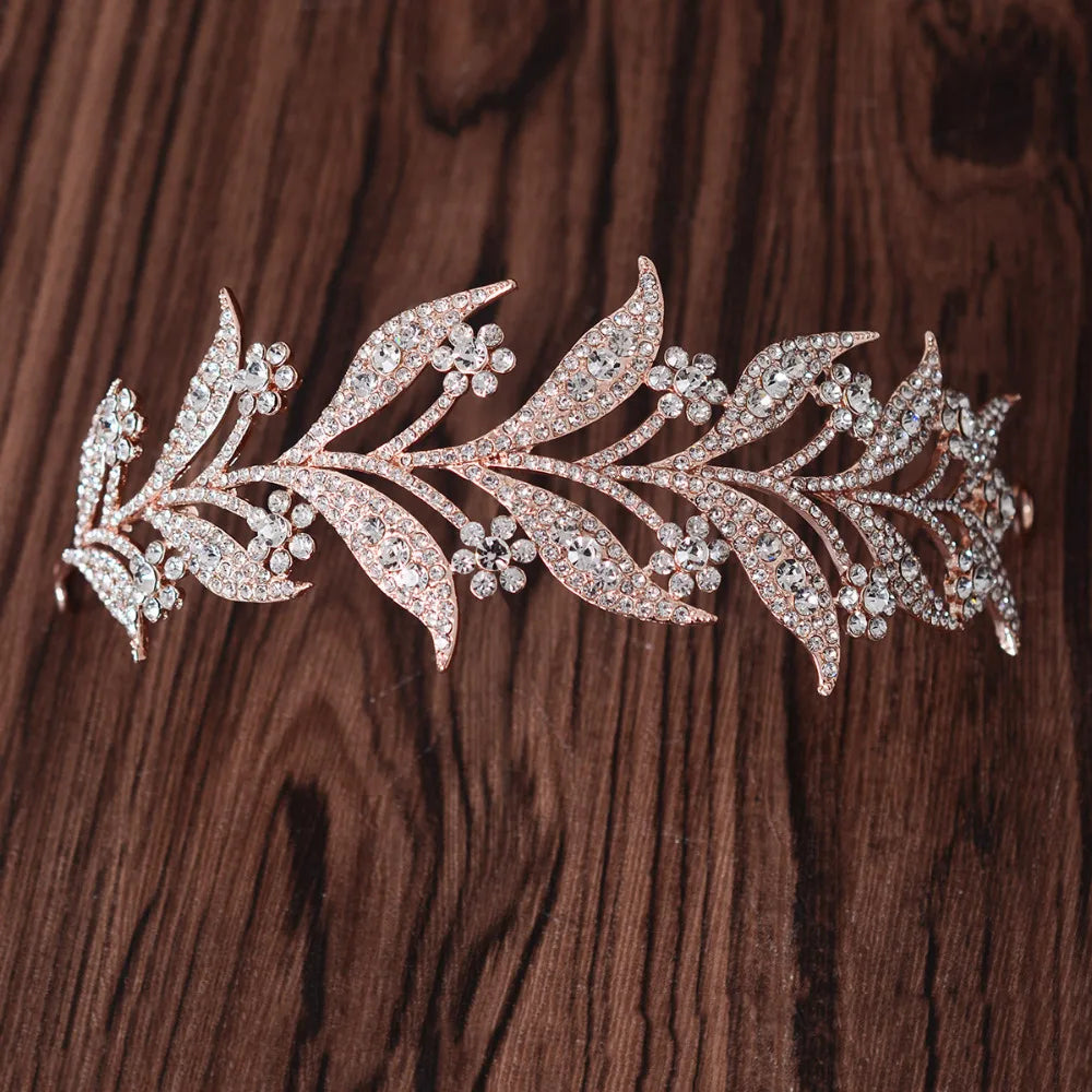 Luxury Silver Color Crystal Leaf Vine Bridal Tiaras Crown