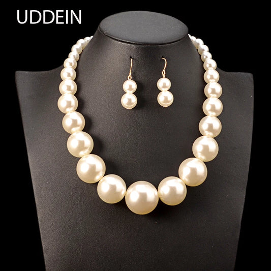 Big Pearl Jewelry Set - Bridal Necklace & Earrings