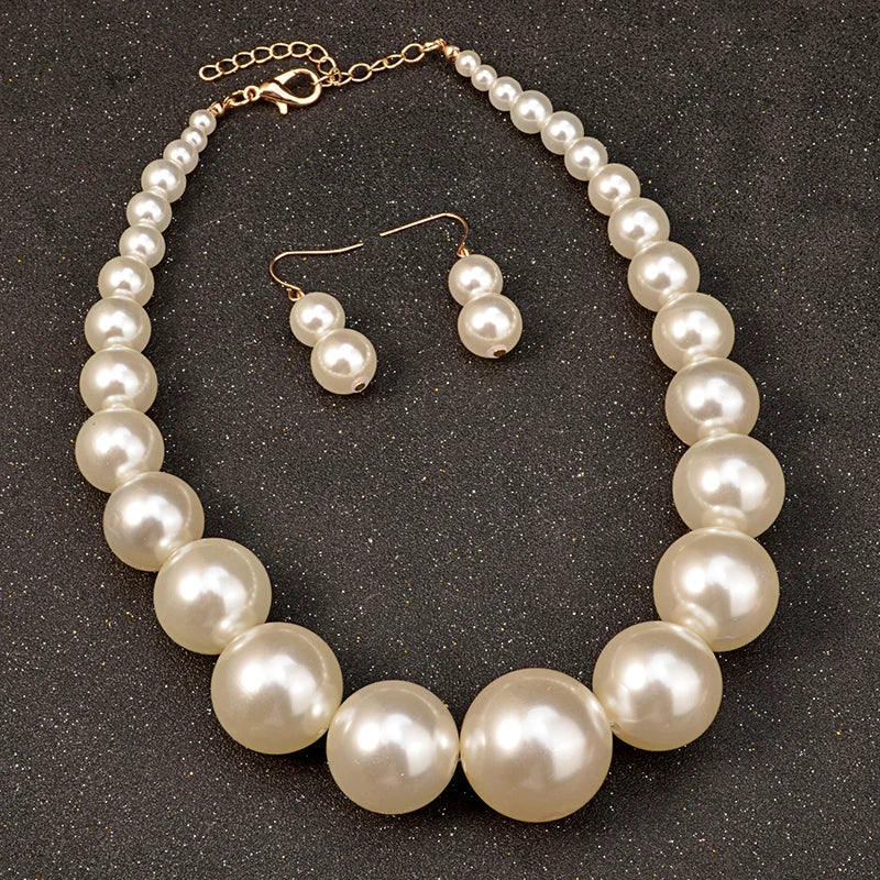 Big Pearl Jewelry Set - Bridal Necklace & Earrings