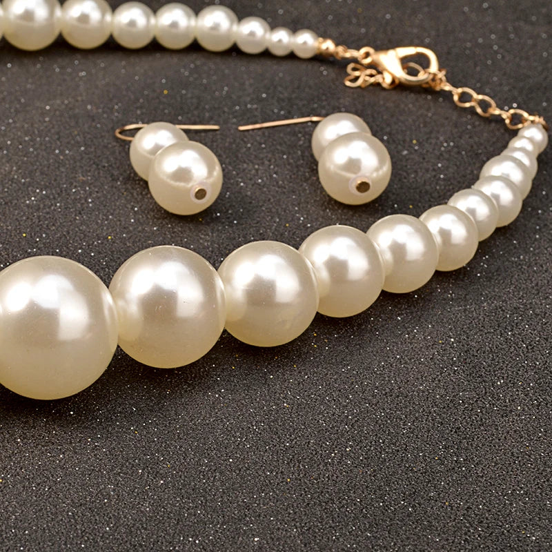 Big Pearl Jewelry Set - Bridal Necklace & Earrings