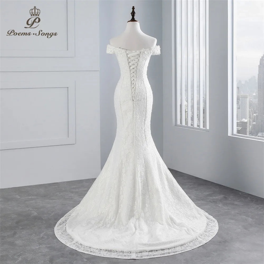 Boat Neck Beautiful Lace Wedding Dress