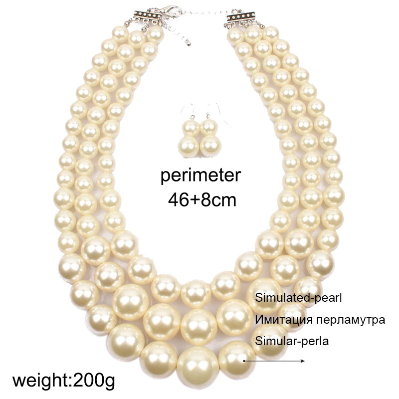 Three Strand Pearl Jewelry Bridal Necklace Set