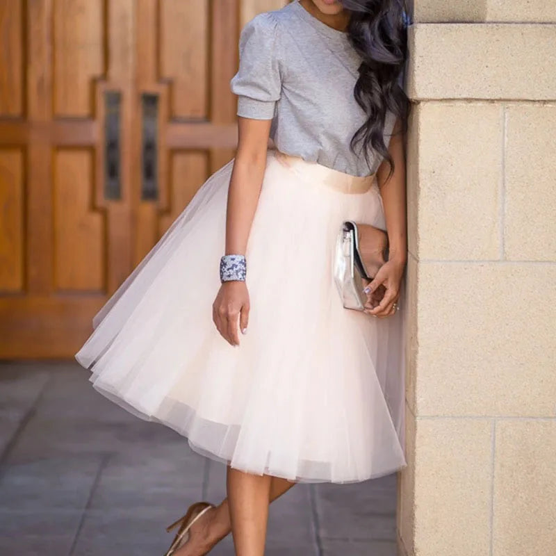 Party Train Puffy 5 Layer Petticoat Fashion Women Tulle Skirt