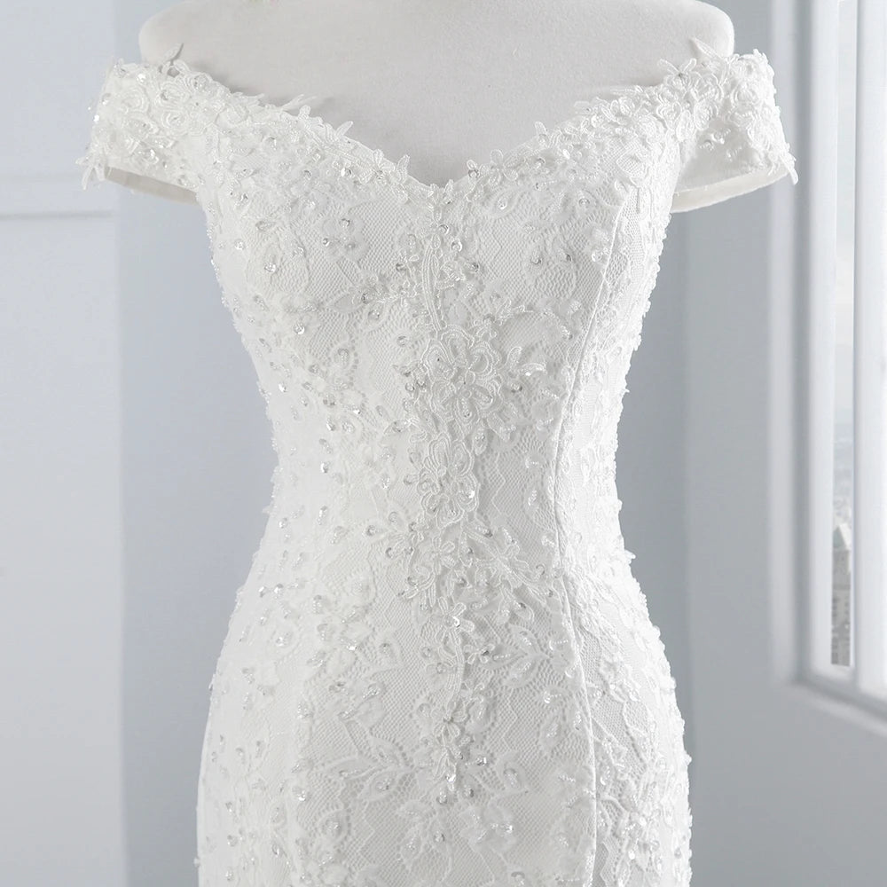 Boat Neck Beautiful Lace Wedding Dress