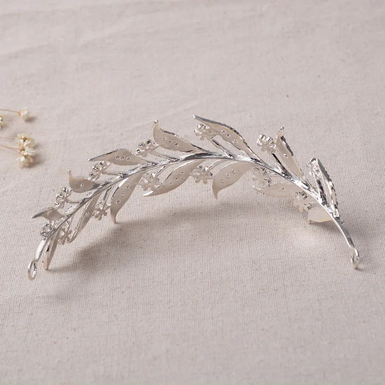 Luxury Silver Color Crystal Leaf Vine Bridal Tiaras Crown