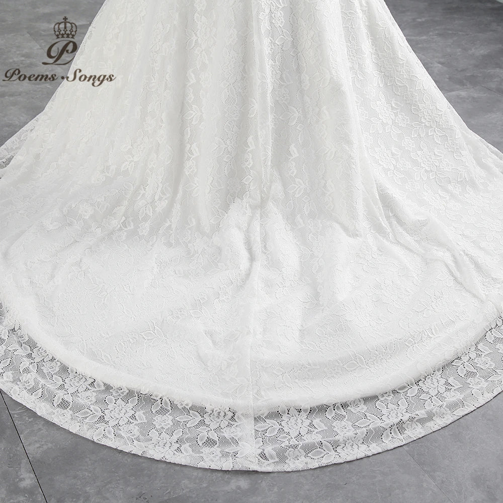 Boat Neck Beautiful Lace Wedding Dress