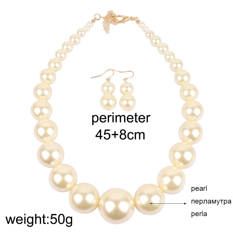 Big Pearl Jewelry Set - Bridal Necklace & Earrings