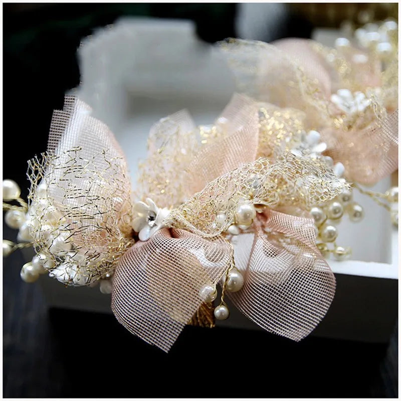 Gorgeous Pink Pearl Flower Bridal Headband