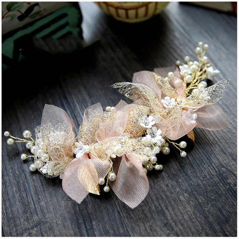 Gorgeous Pink Pearl Flower Bridal Headband