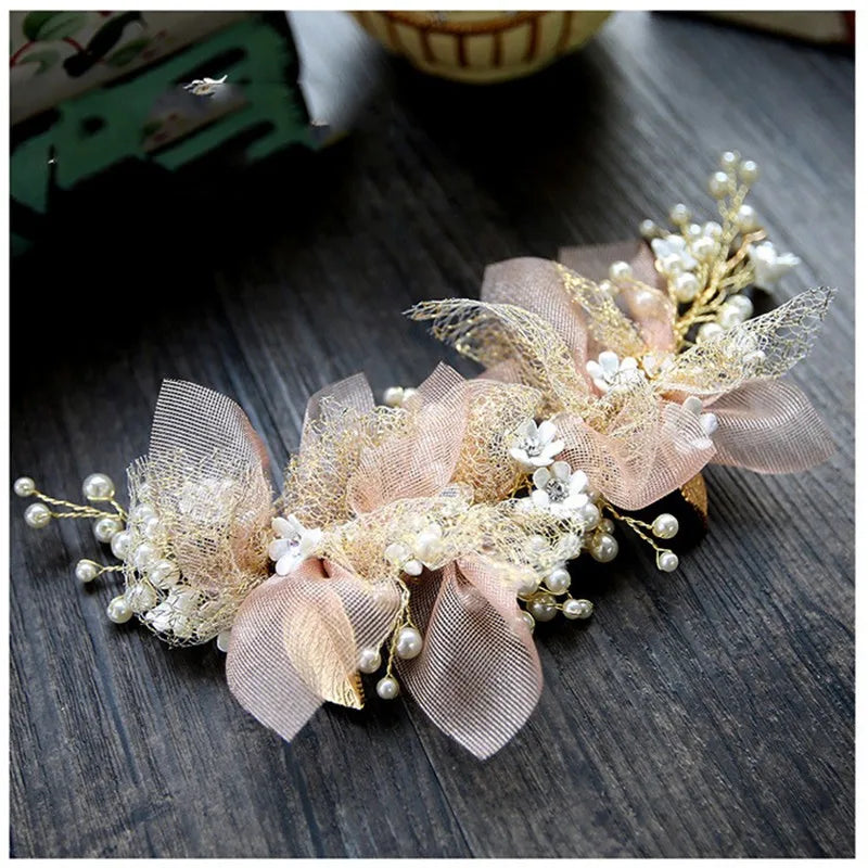 Gorgeous Pink Pearl Flower Bridal Headband