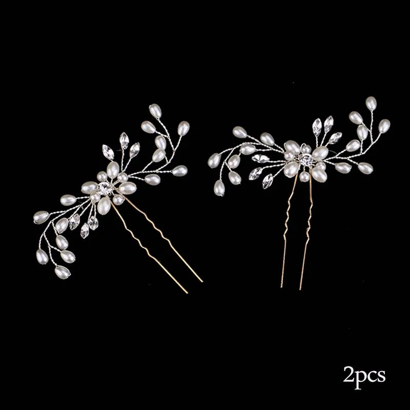 2PCS Crystal Pearl Hair Jewelry Wedding Hair Accessories