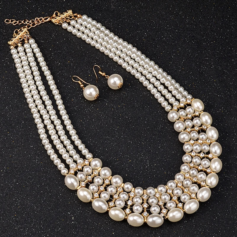 Multi layer pearl necklace women bridal wedding jewelry