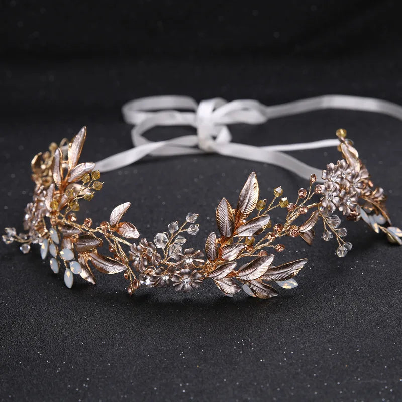 Champagne Crystal Beads Flower Bride Headbands