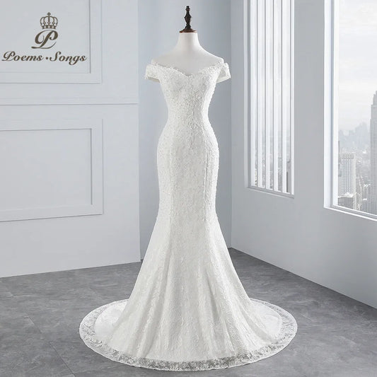 Boat Neck Beautiful Lace Wedding Dress