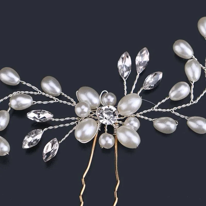 2PCS Crystal Pearl Hair Jewelry Wedding Hair Accessories