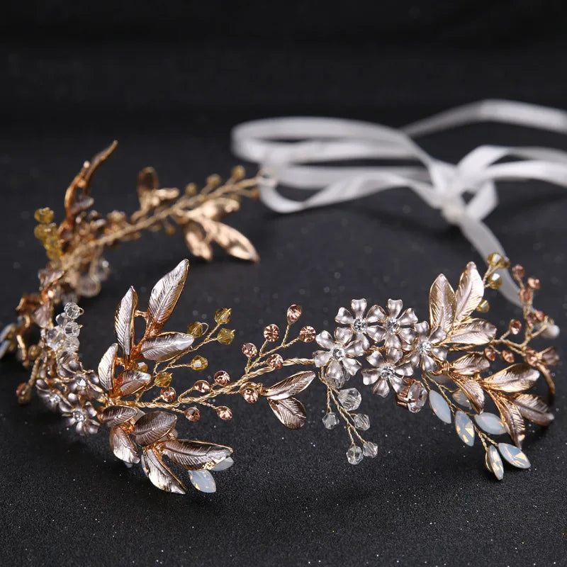 Champagne Crystal Beads Flower Bride Headbands