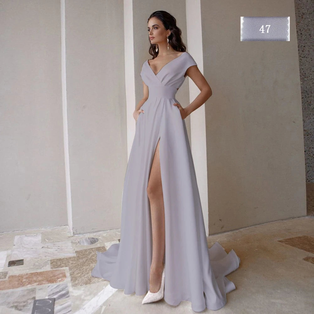 Modest V-Neck Civil Wedding Dress with Slit