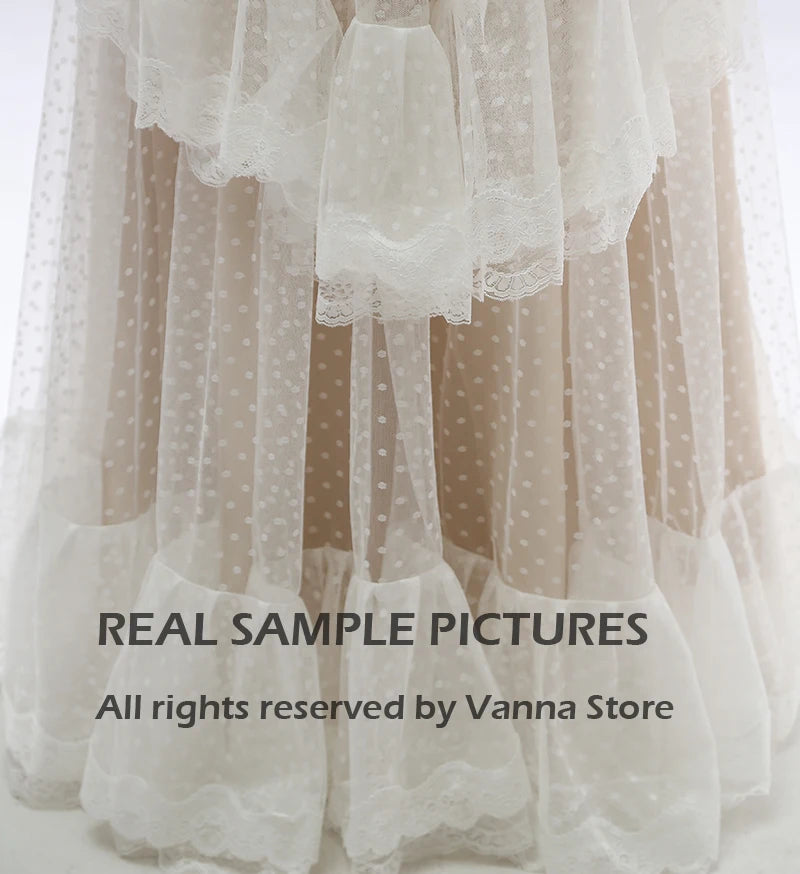 Off Shoulder Polka Dots Wedding Dress Tiered