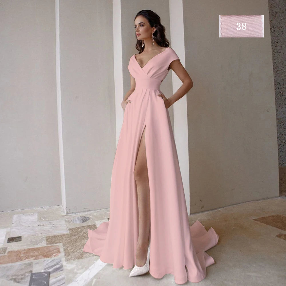 Modest V-Neck Civil Wedding Dress with Slit