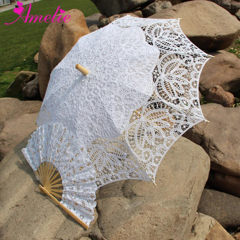 Handmade Bridal Lace Parasol and Fan set