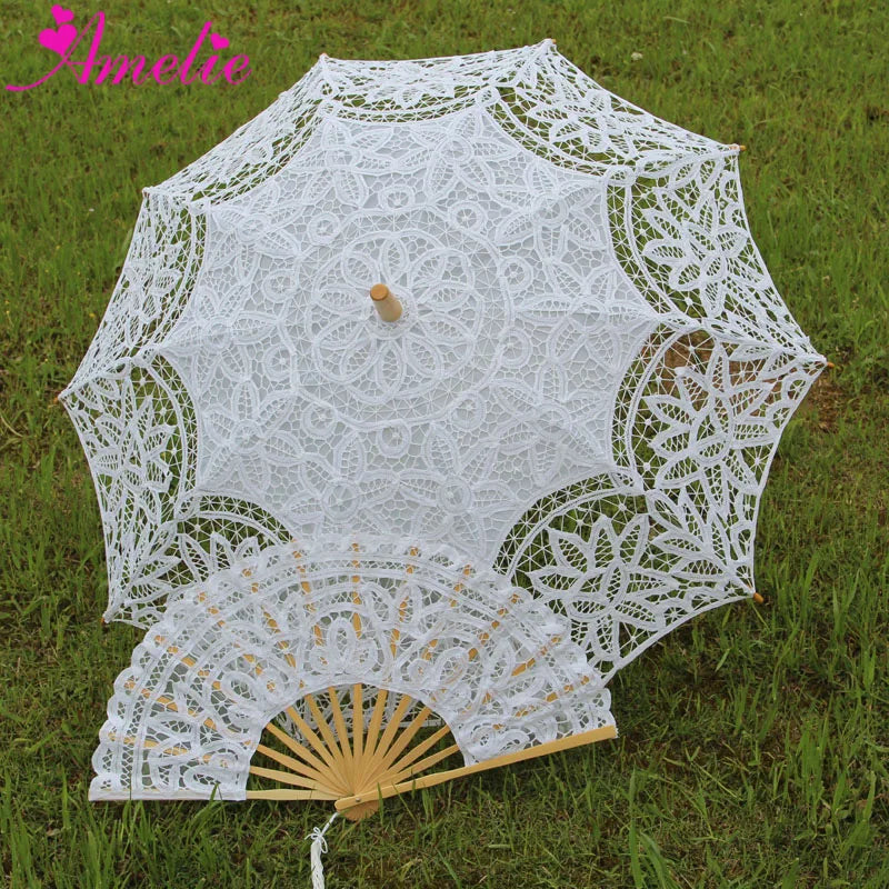 Handmade Bridal Lace Parasol and Fan set