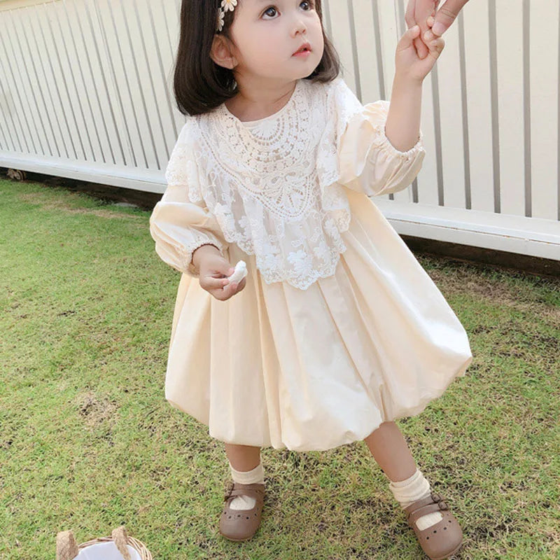 Spring Autumn Girls Dress Lace Collar Detachable