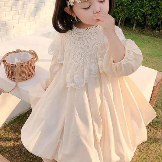 Spring Autumn Girls Dress Lace Collar Detachable