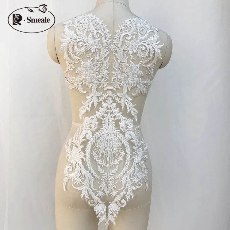 Pure White French Lace Beads 3D Wedding Dress Patch