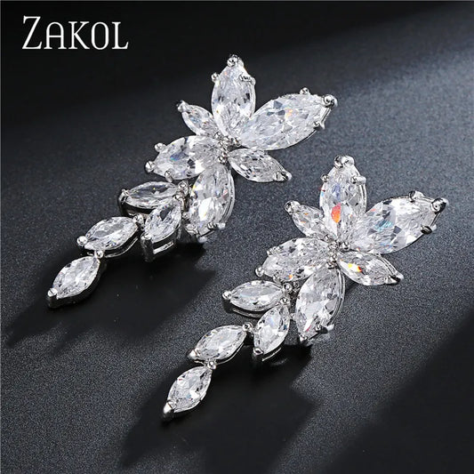 Fashion Leaf Zircon Wedding Earrings