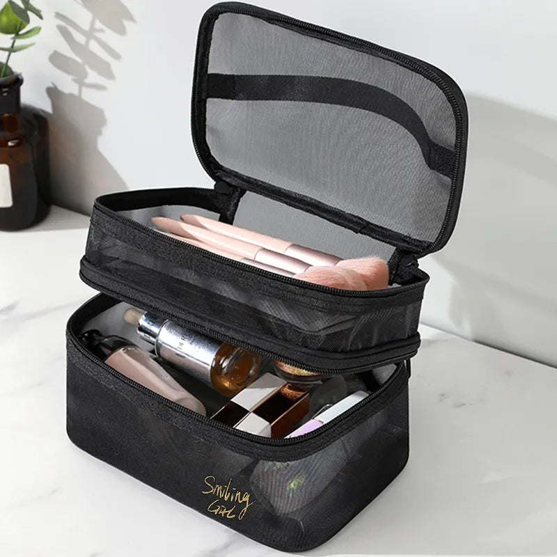 Simple Black Mesh Makeup Case Organizer