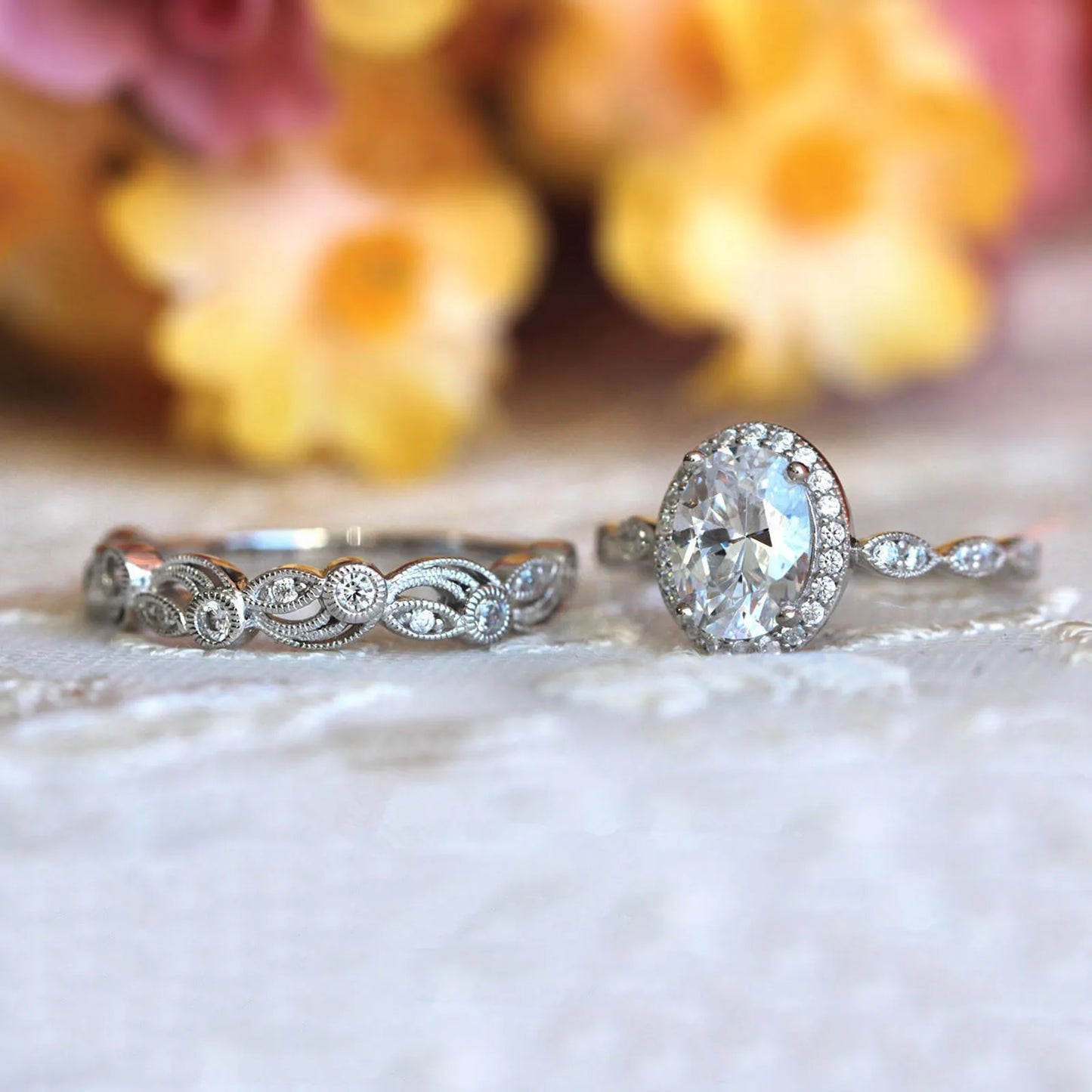 2PCS Vintage Gold And Silver Promise Rings