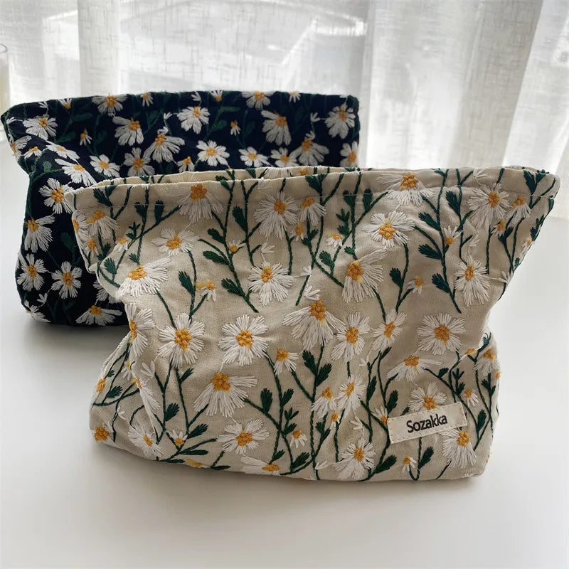 Corduroy Embroidered Cosmetic Bag