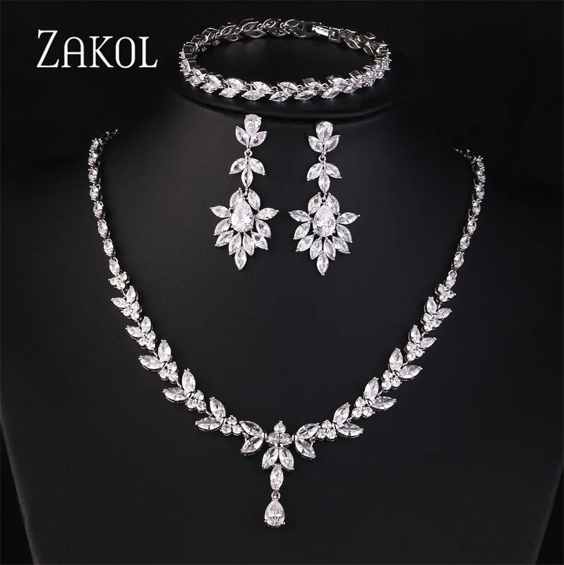 Luxury Cubic Zirconia Necklace Earrings Rings Set