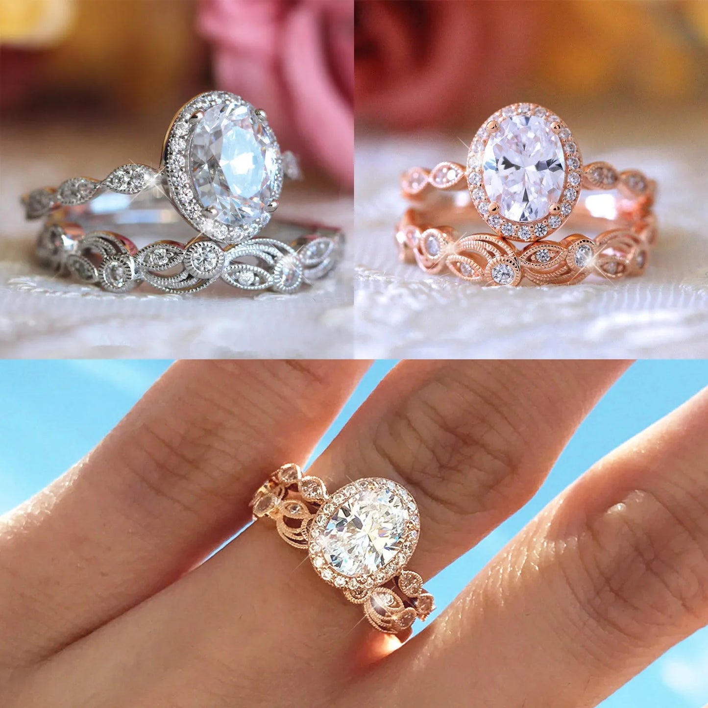 2PCS Vintage Gold And Silver Promise Rings