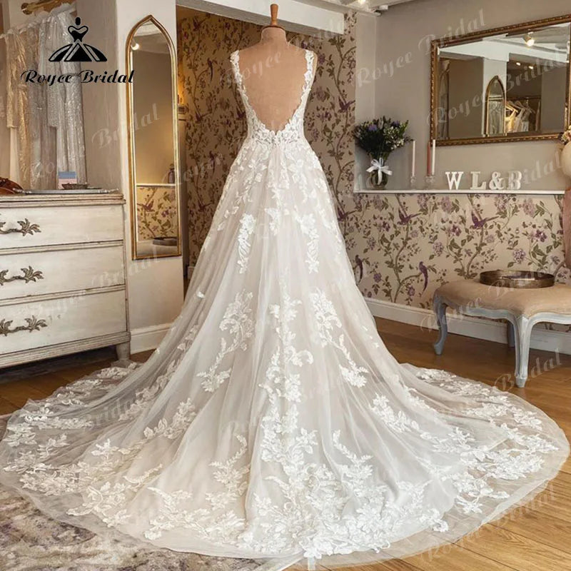 Sleeveless V Neck Wedding Dress